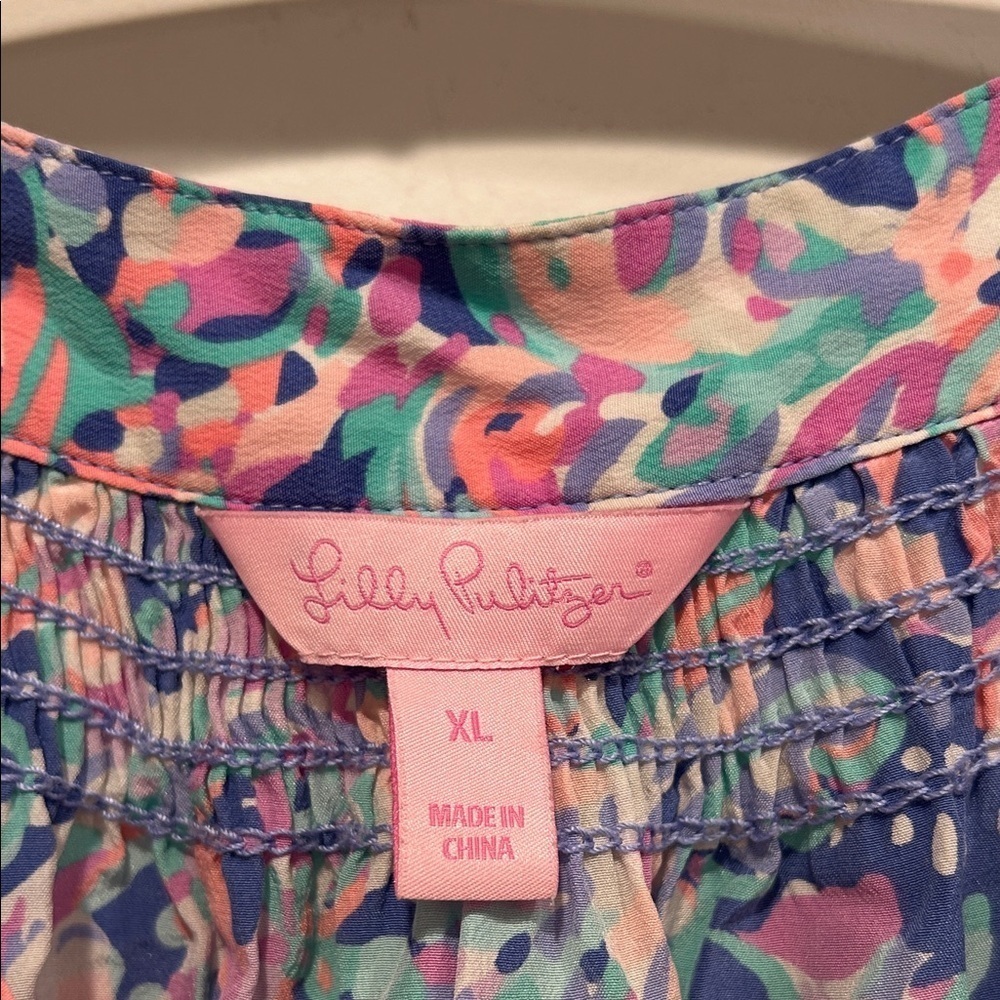 Lilly Pulitzer Slim Relaxed Bohemian Paisley Blouse Blue and Pink women’s XL - Picture 2 of 6